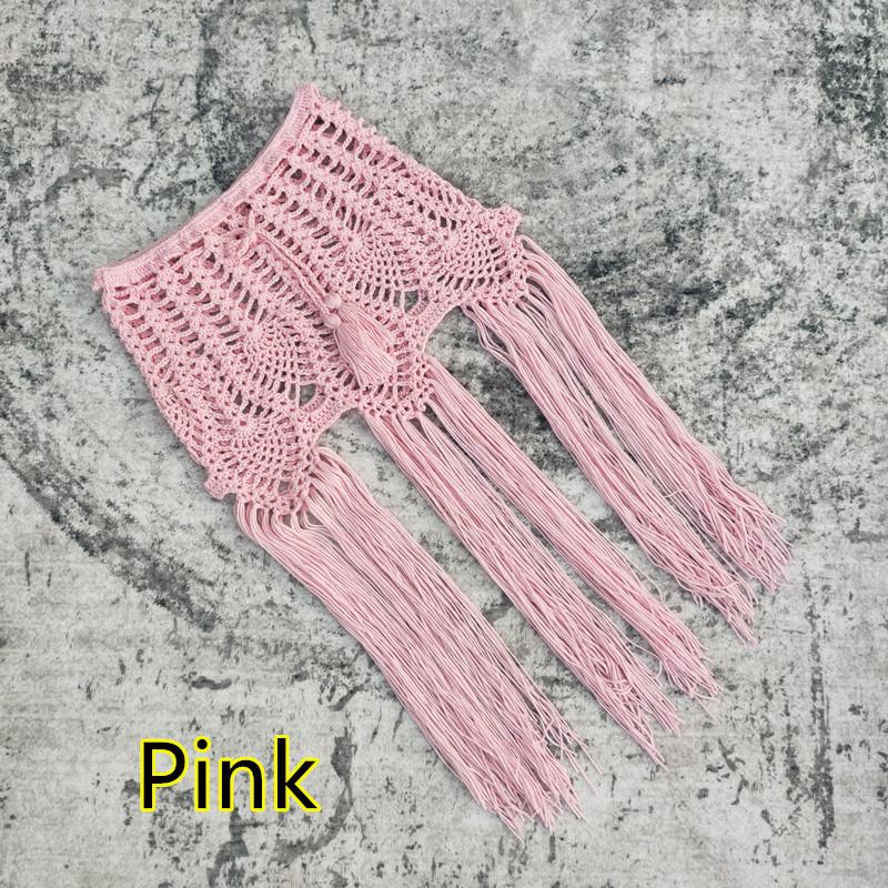 

Вязаная крючком пляжная юбка с кисточками ручной работы, накидка для бикини Large розовый