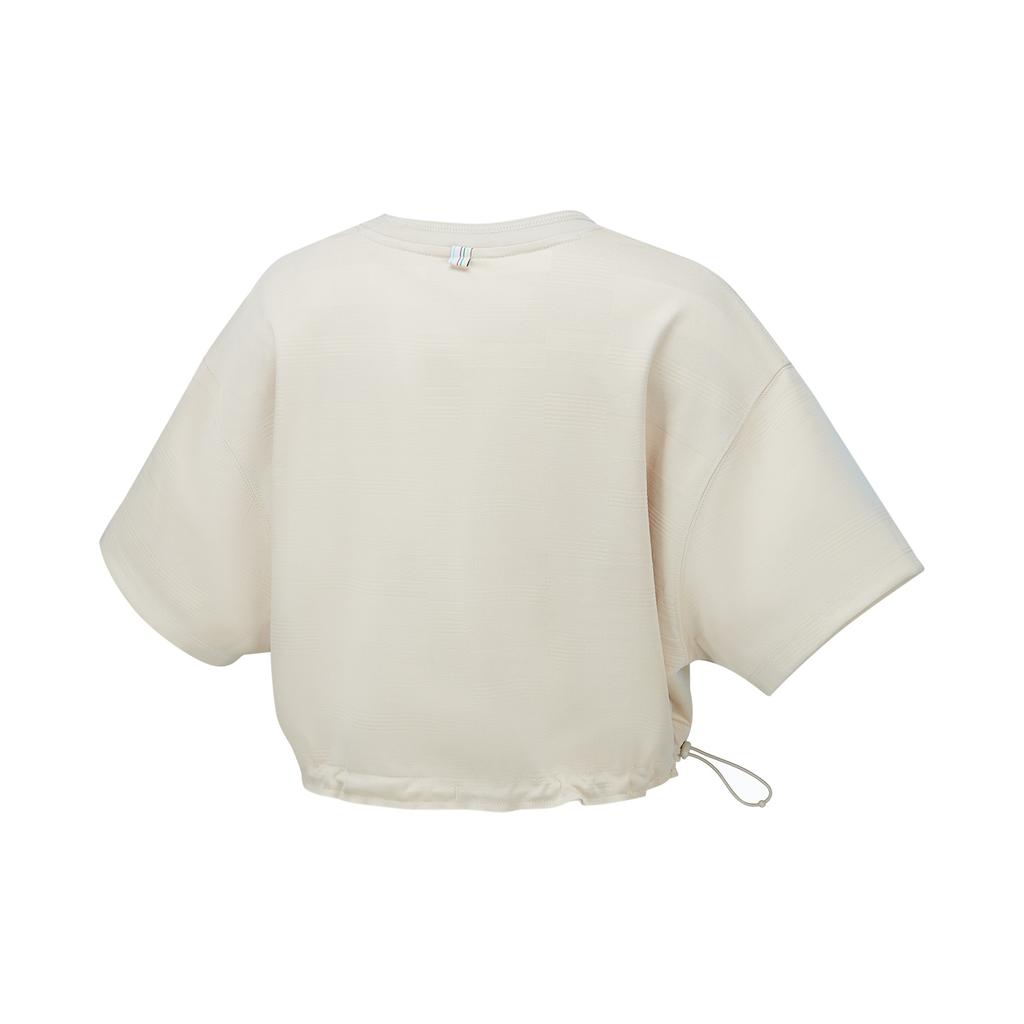 Li Ning Free Growth Solid Color Short Sleeve Round Neck T-Shirt Women Tops Oatmeal AHST158-4