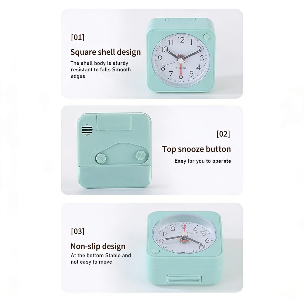 Mini Size Squared Alarm Clock For Travel Silents No Ticking Travel Alarm Analog Clock Gentle Night Light For Dark Hours Bedside