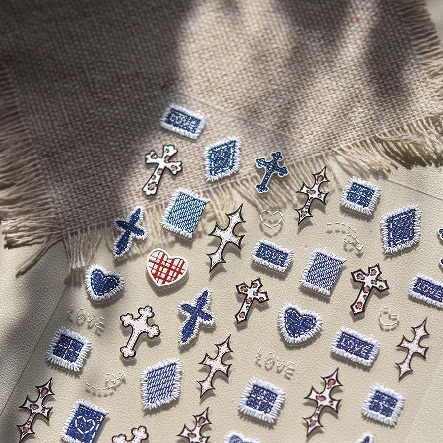 

Tomoni Retro Embossed Denim Nail Stickers for DIY Nail Art Stationery
