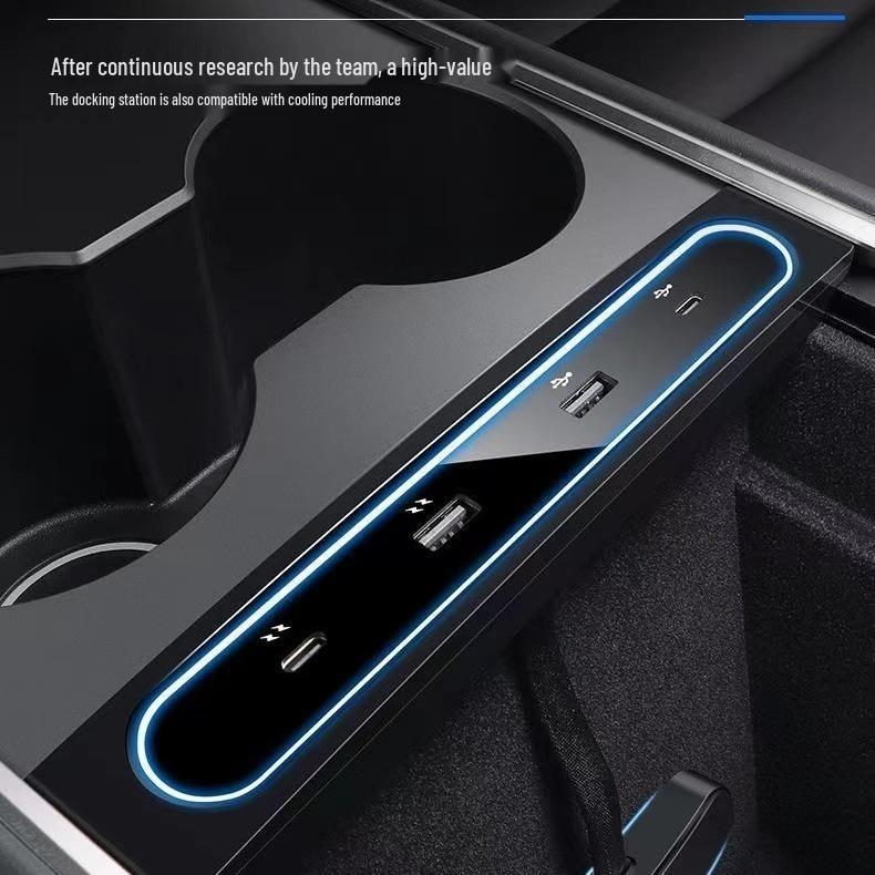Compatible with Tesla Model 3/Y Docking Station: Central Control Type-C Phone Charger & 27W USB Expander