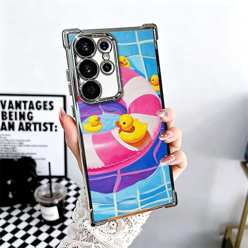 Rubber Ducks Swimming Pool Soft Phone Case For Samsung Galaxy S26 Ultra S25 Edge S24 FE S23 Plus S22 S21 + S20 Plating Anti-Fall