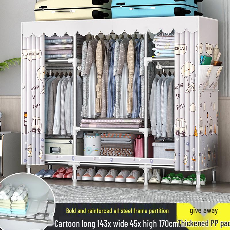 Sturdy All-Steel Cloth Wardrobe: Durable Bedroom Storage Cabinet for Easy Assembly