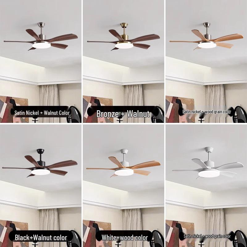 Wabi-Sabi Walnut Ceiling Fan with Full-Spectrum Light - Ideal for Chinese-Style Dining Rooms and Living Areas
