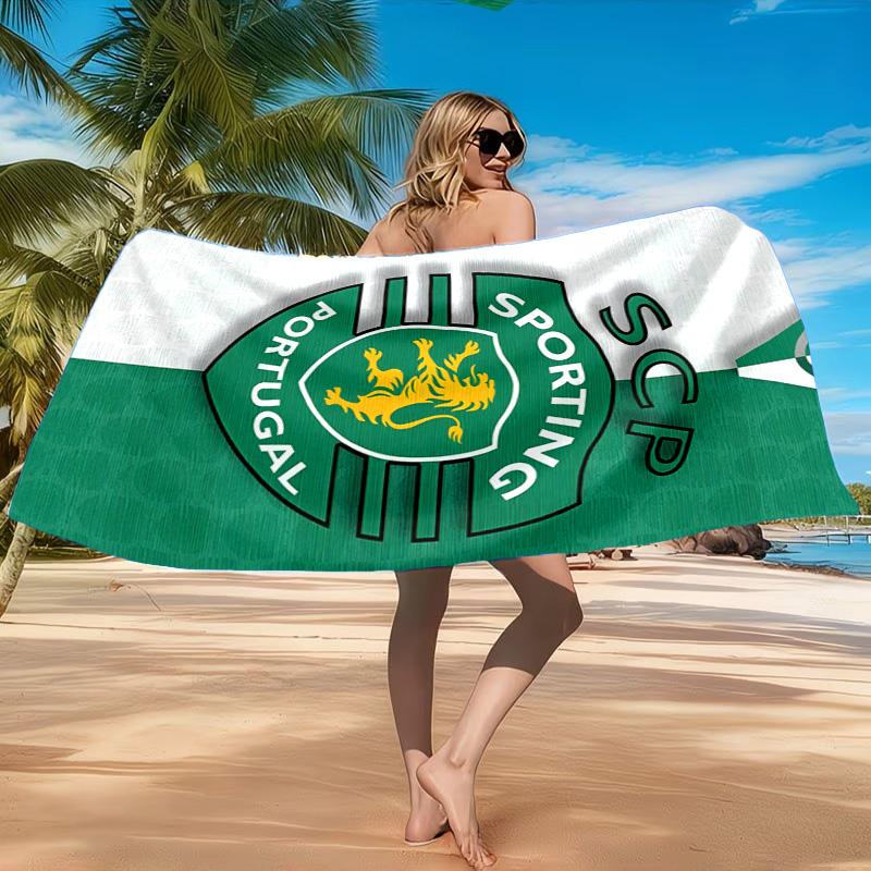 Asciugamano da Spiaggia con Stemma dello Sporting Cp, Asciugatura Rapida, Facile da Curare, Adatto Sia per il Fitness che per le Vacanze al Mare, Essenziale per lo Sport