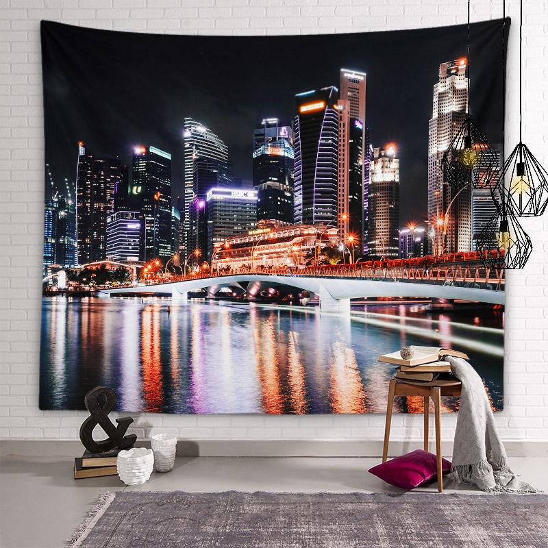 Stadt-Nachtansicht-Wandteppich, Nachtbeleuchtung, ästhetischer Wandteppich, Weltlandschaftlicher Ort, Stadtgebäude-Wandteppich, Wohnzimmer-Heimdekoration