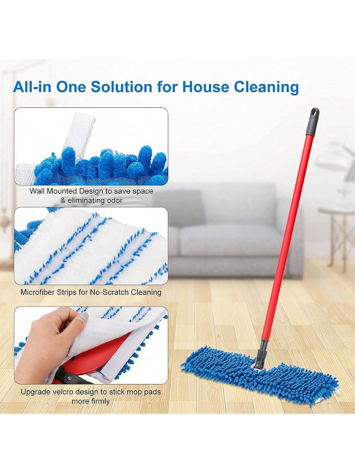 

3 Packs Microfiber Mop Refills Compatible with O-Cedar and Vileda, Replacement Mop Heads for Dry/Wet Use Machine Washable синій