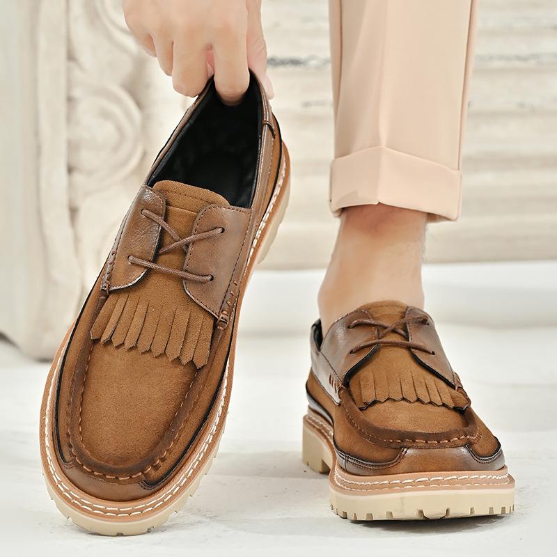 

High-end men s leather shoes British style retro casual shoes platform tide 38 коричневый