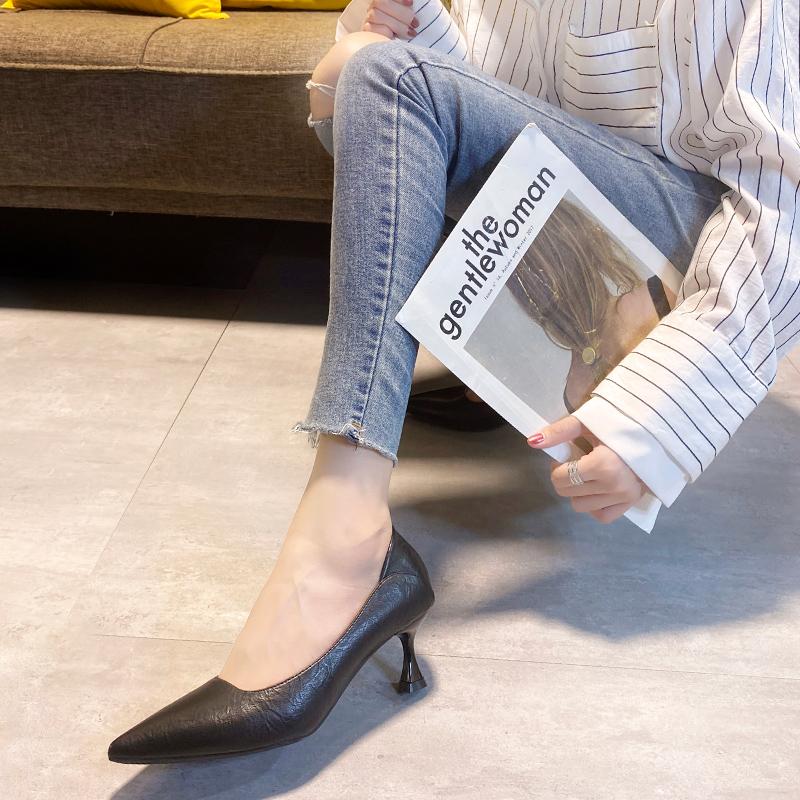 Cream High Heels Soft Sole Versatile Professional Women's Shoes Pointed Toe Summer Flats Non-wearing Comfortable Ladies Footwear