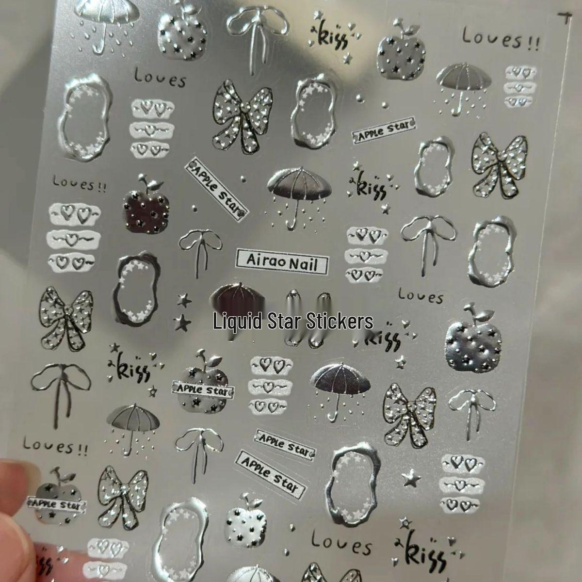 

Gothic Y2K Heart & Star Nail Stickers - Metallic Hot Stamping Design