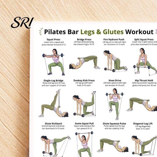 Yoga And Pilates Poster 3Pcs Bar Full Body Workout Set Leg Hip Arm Back Posture Exercise Routine Guide Chart for Home Gym Laminated Fitness Beginners
