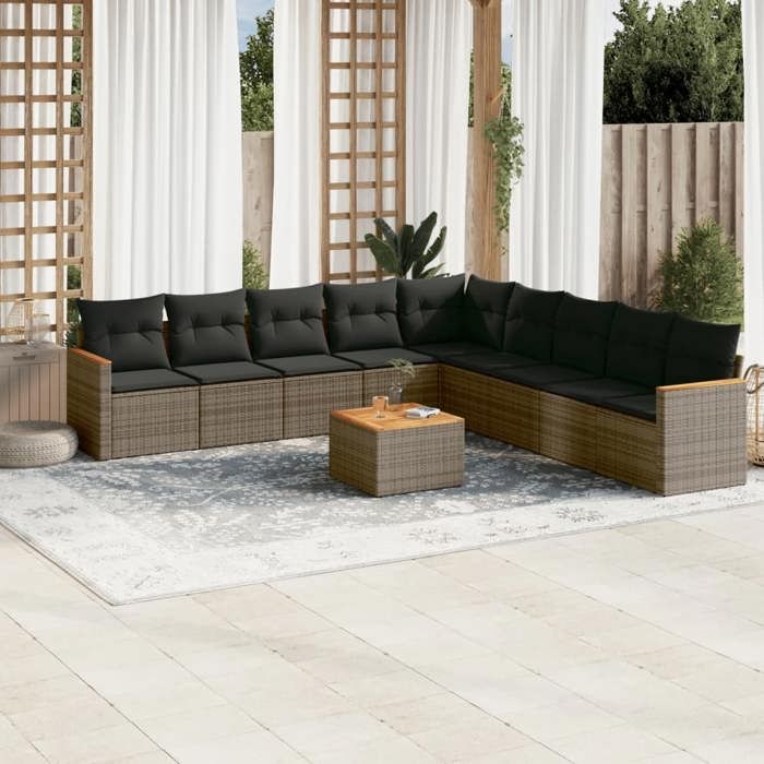 VidaXL Salon de Jardin avec Coussins 10 pcs, Canapés de Terrasse, Ensemble de Meubles de Patio, Mobilier d'Extérieur, Gris 3258469