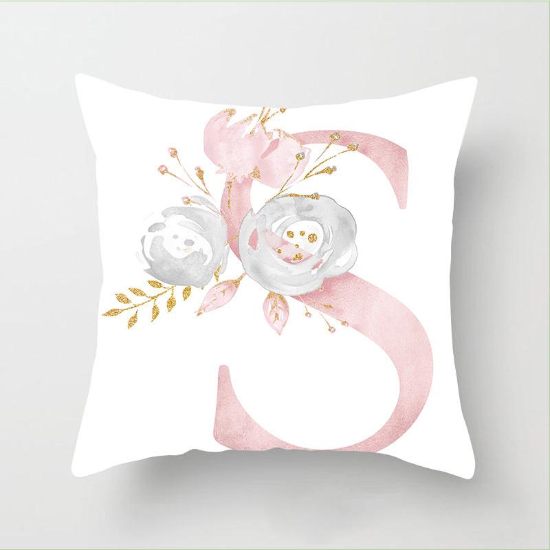 Letter Pink Floral Decoration Pillowcase Car Cushion Cover Pillowcase Sofa Cushion Decoration Living Room Home Decor Pillowcase