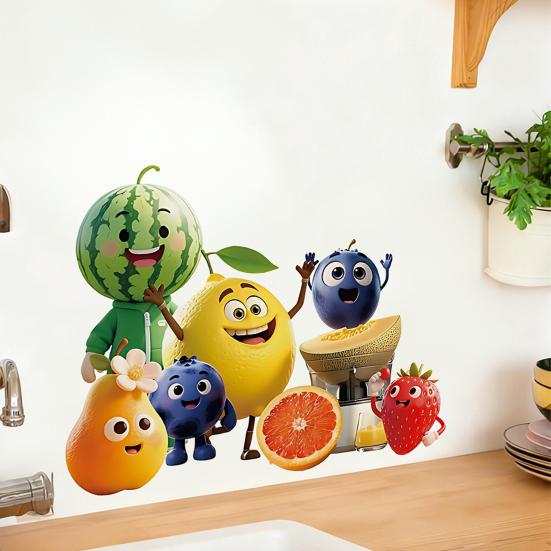 Cartoon Kitchen Food Wall Stickers DIY Vegetables Fruits Quotes Wall Decals Peel And Stick Refrigerator Door Stickers for Dining Room