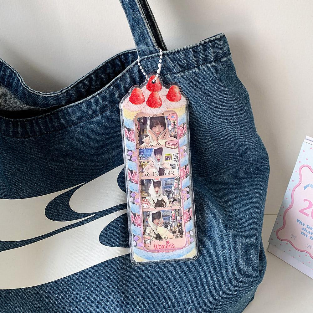 Kawaii Strawberry Cake Photocard Holder Life 4 Cut Photo Card Sleeve INS Style Acrylic Kpop Idol Card Protector Display Pendant