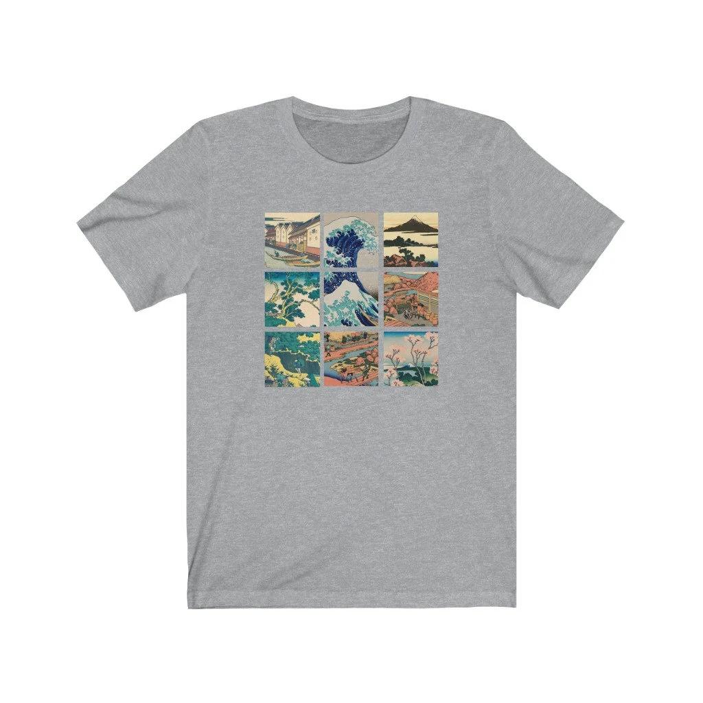 Japanese Great Wave Tshirt Summer Mens Tracksuit Harajuku Pullovers Shortsleeved Tops Cotton Sweatshirt Casual Sportswear