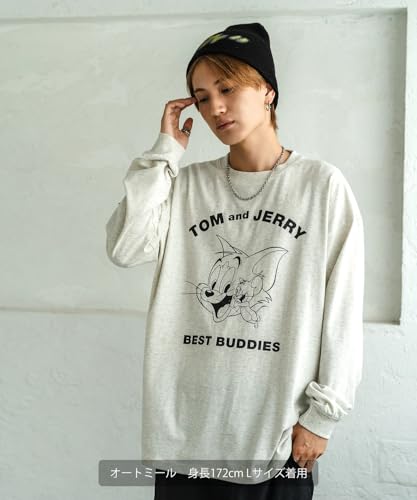 [IMPROVES] Casual [TOM & JERRY] Custom-made Buddies Vintage-Like Long Sleeve T-Shirt, Men's, White