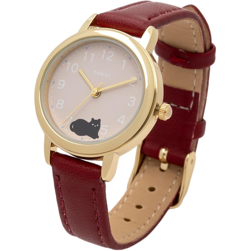 Fieldwork Women s Analog Watch Cat Design Leather Strap Red 38mm