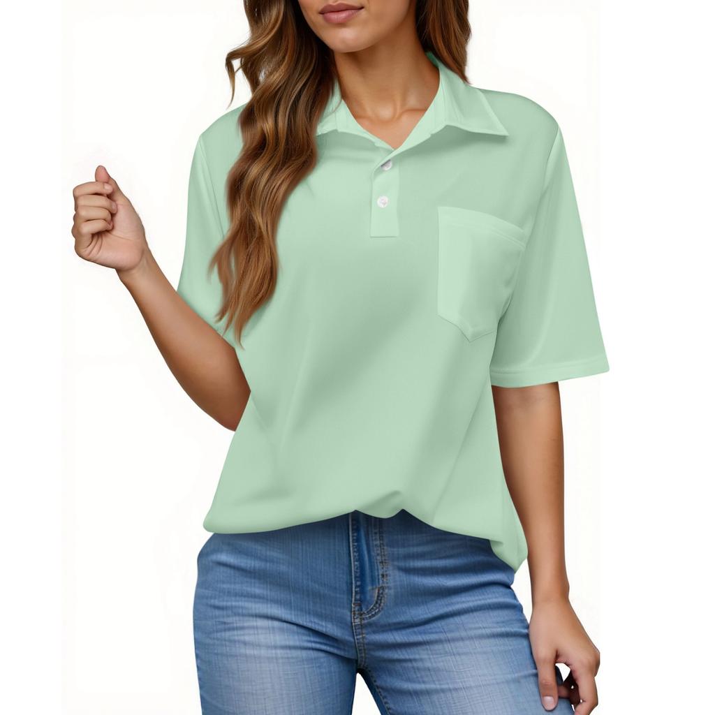 Women's Fashion Casual Button Pocket Shirt Short Sleeve Solid Color Lapel Top