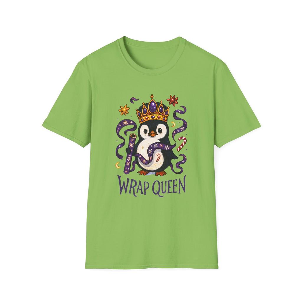 Unisex Softstyle T-Shirt Whimsical Penguin Crown Scepter Festive Holiday