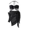 Mesh Three Piece Swimsuit Womens Sexy Tassel Bra Sling Bikini Suit Cover Up Women'S Swimsuit Bikini Woman 2024 Trend Push Up