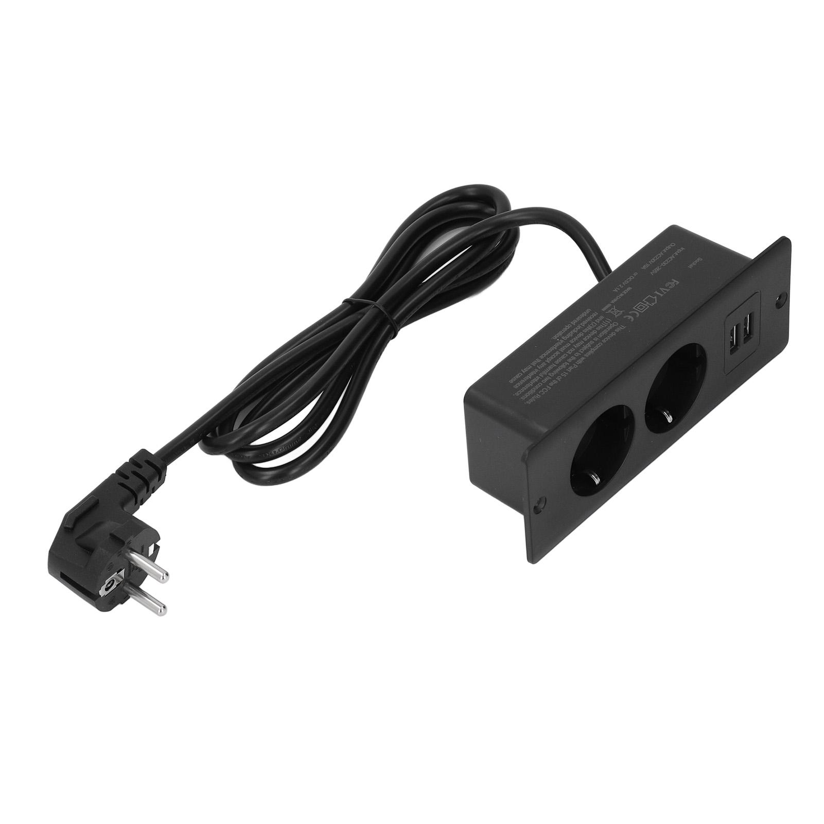 

Вбудована розетка 2 порти USB 2 10A Врізна настільна розетка Настільний блок живлення з кабелем 1,5 м чорний
