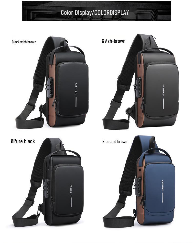 Men's Waterproof Anti-Theft Crossbody Bag with Combination Lock - Nylon Chest Pack for Motorcycle