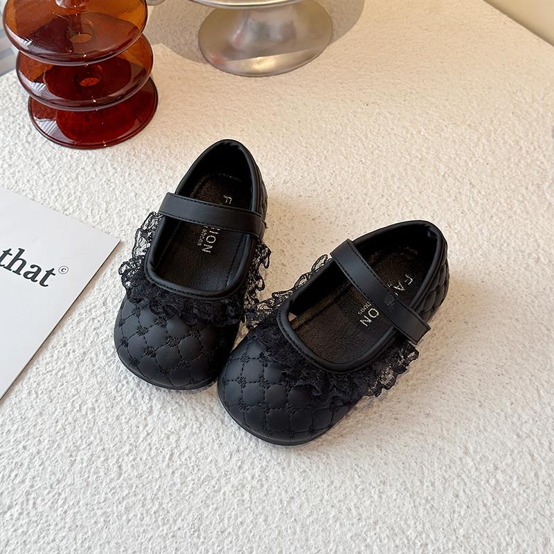 

Girls Flat Shoes Sweet Lace Round Toes Kids Leather Shoes Black Matte 2025 New Girls Princess Shoes Soild Color Ins Trendy Cute 21 чёрный