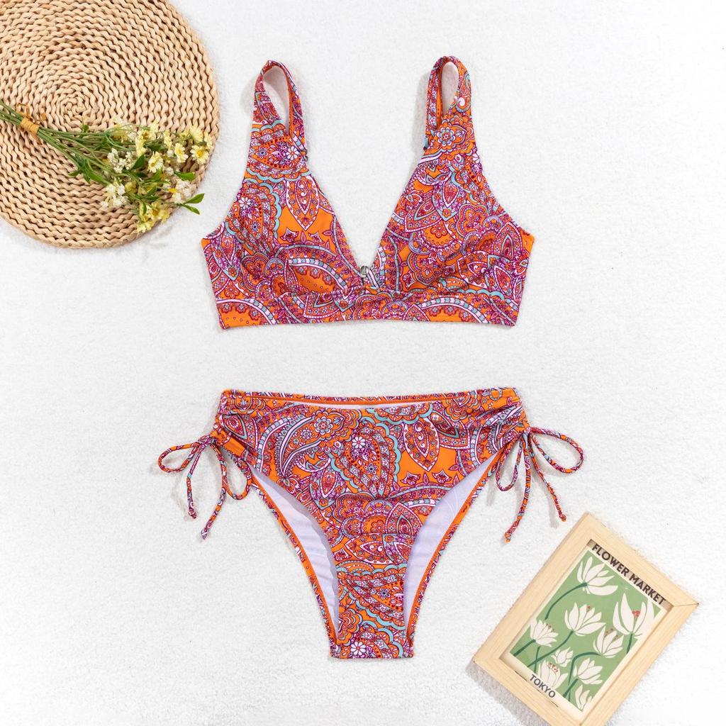 Women's All-Over Print Tie-Up Triangle Bikini Set