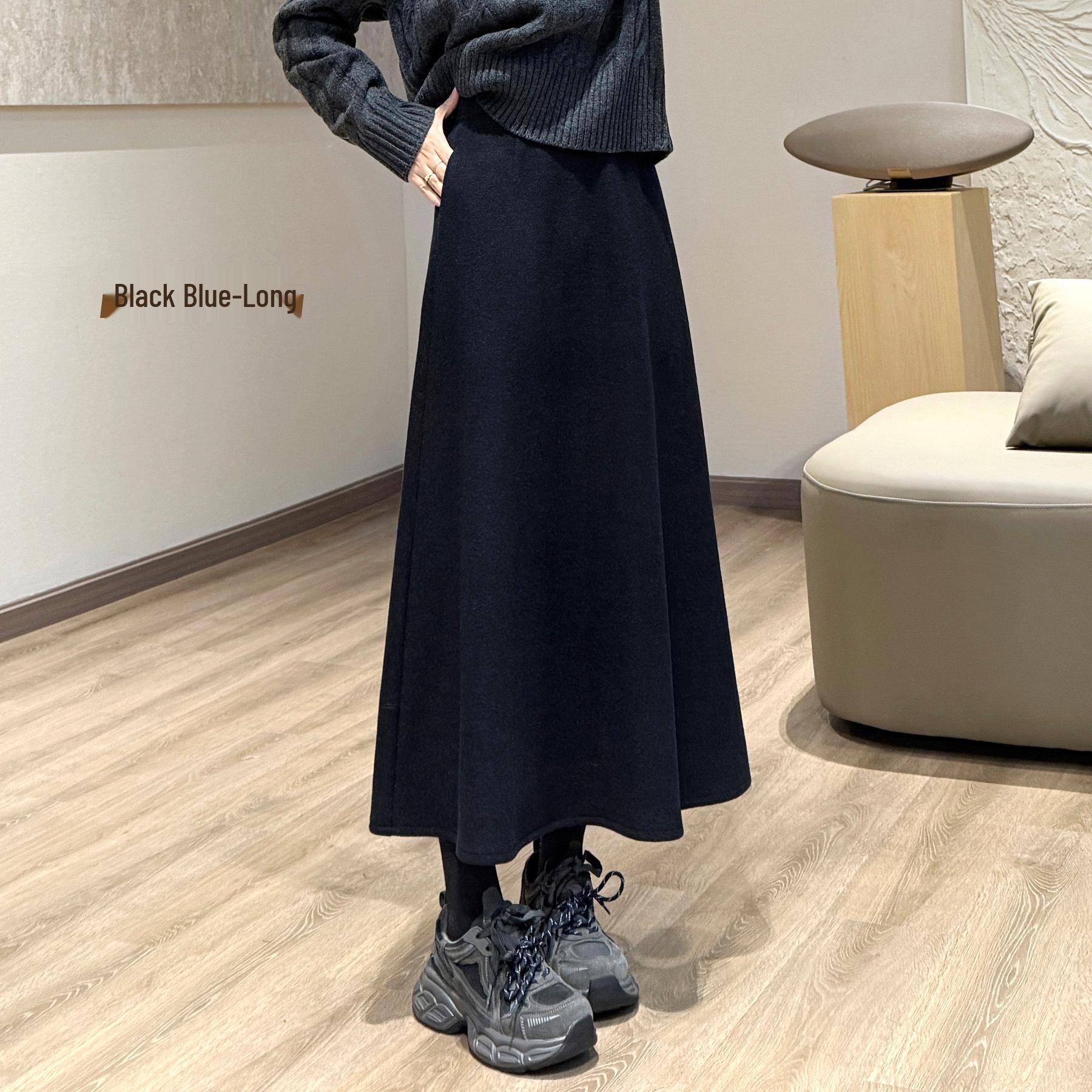 Elegant High-Waisted Wool Midi Skirt: Warm, Minimalist Design with Embroidery XL