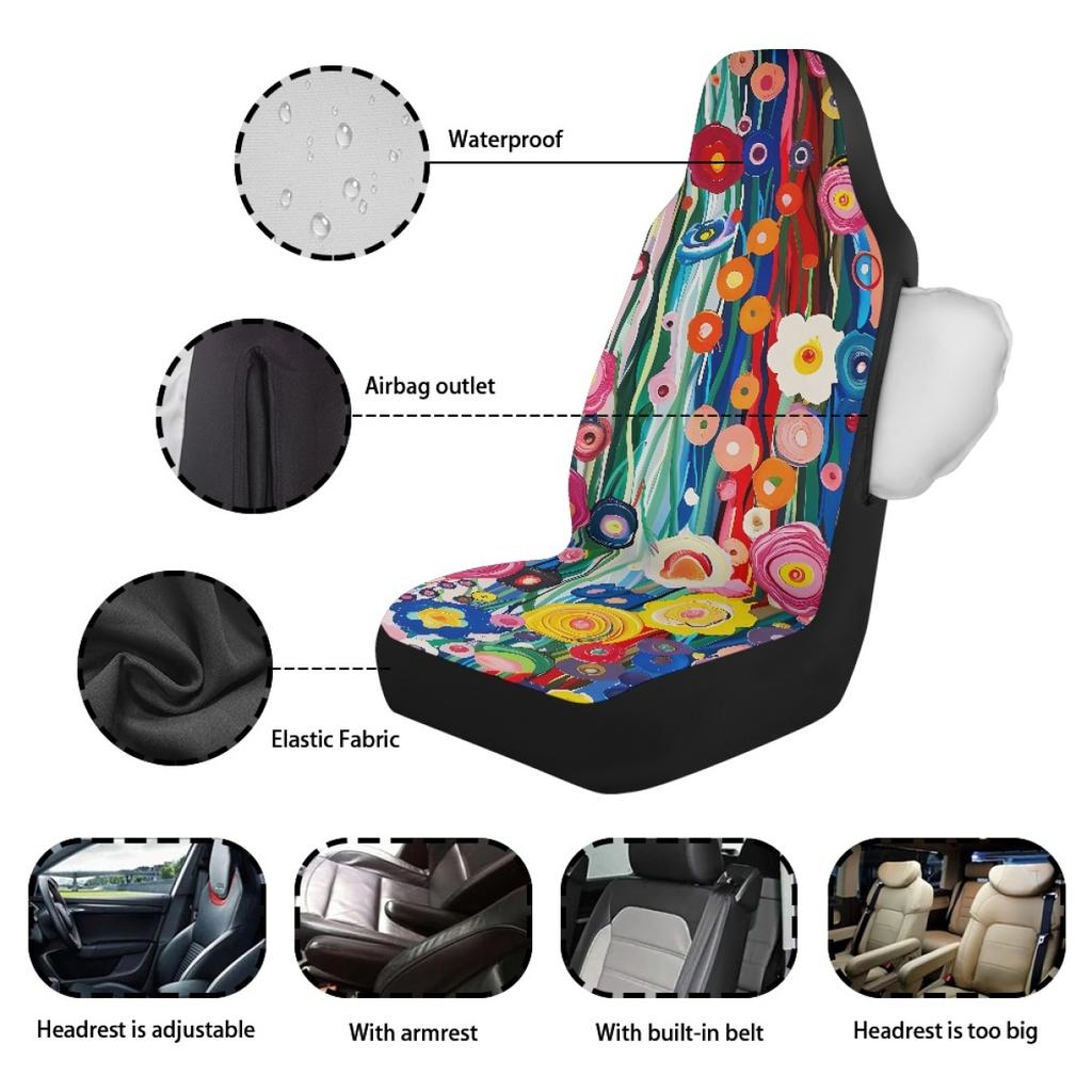 Universal Waterproof Auto Seat Covers Digital Abstract Print Airbag Compatible Front Rear Seat Covers Non-Slip Durable Interior Protectors