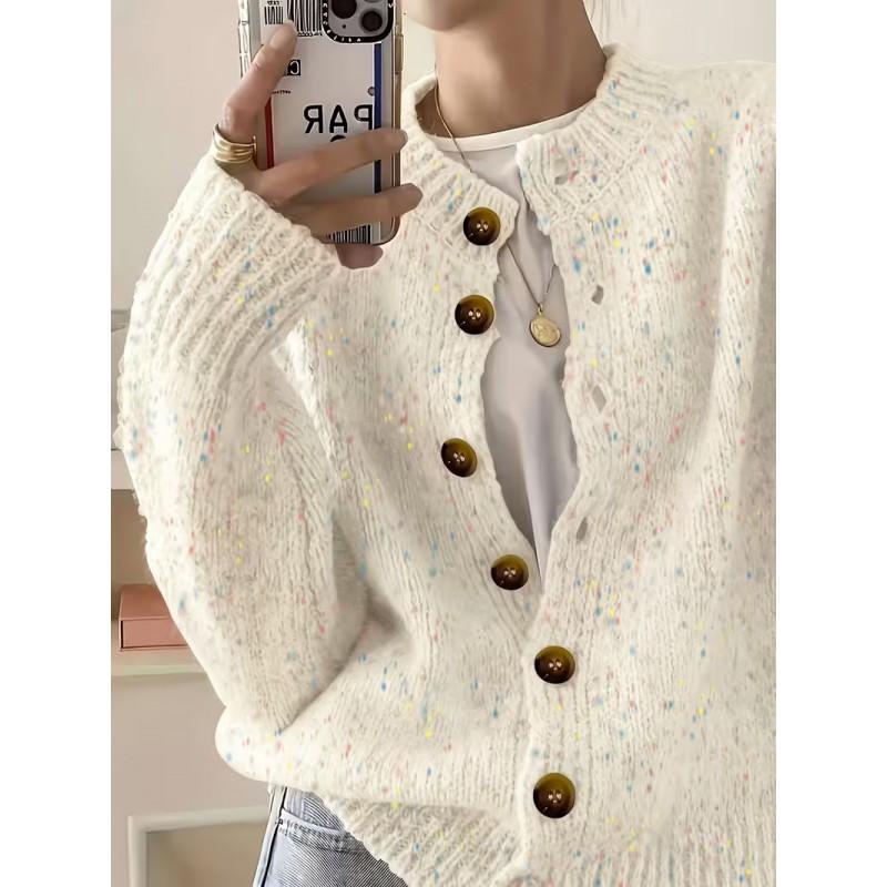Womens Knit Cardigan Sweater Short Loose Fit Round Neck Single Button Front Fall Winter Casual Wear
