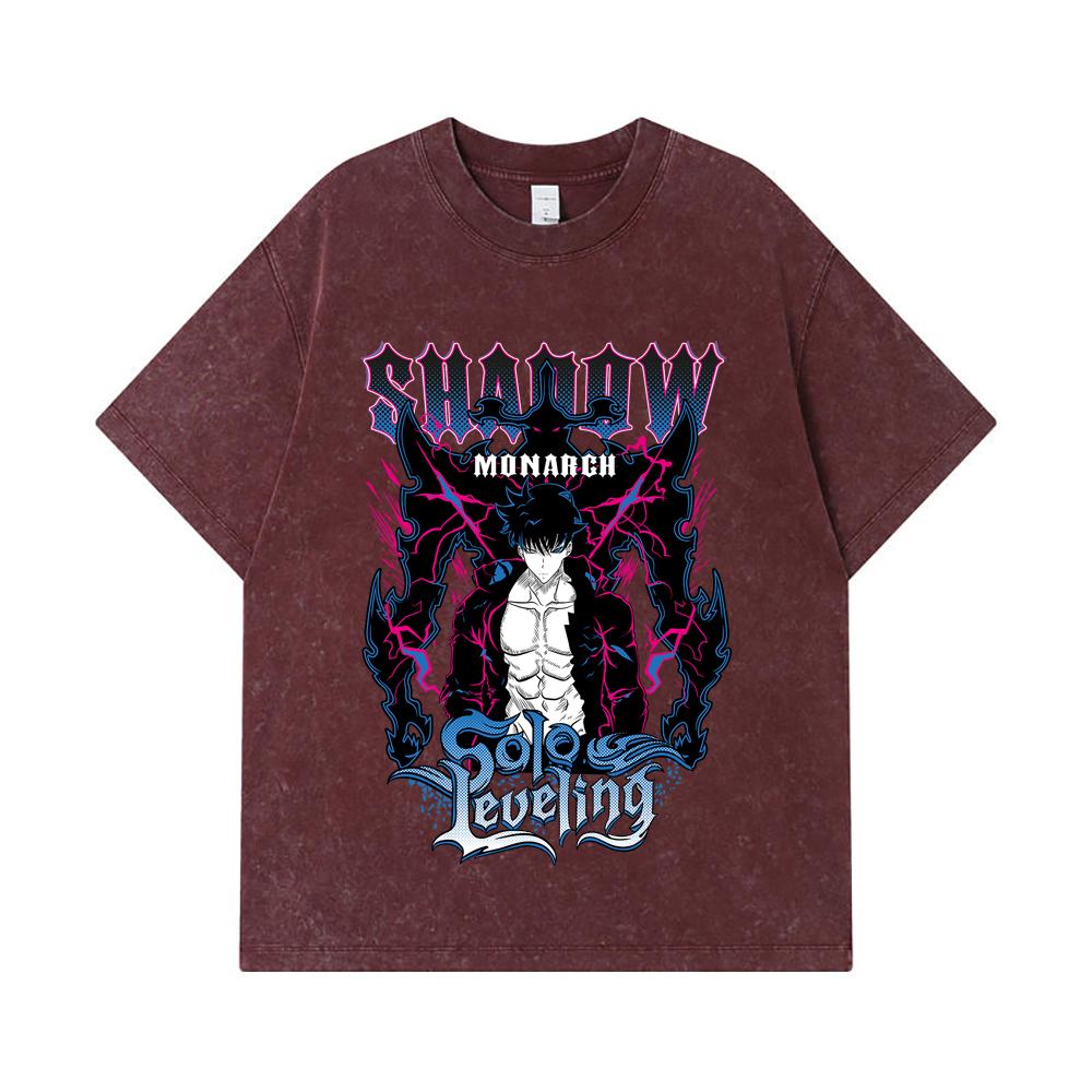GSM Washed Tshirts  Cotton Solo Leveling V Shadow Monarch Print Unisex Heavy Cotton T Shirt S