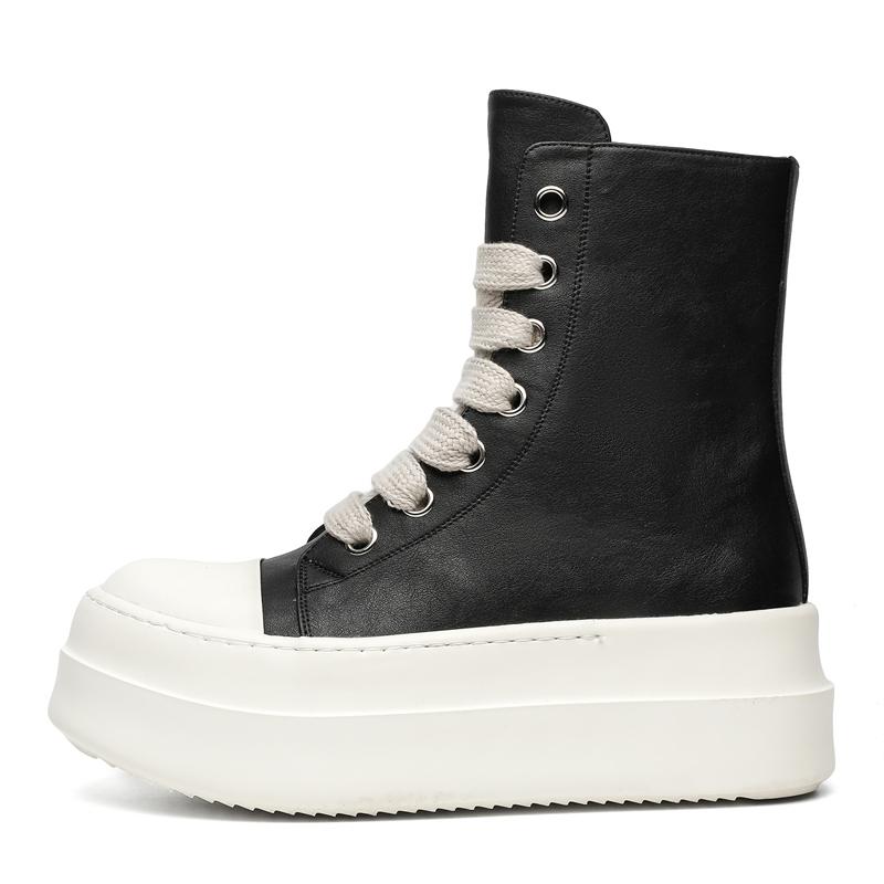 Niche Brand Original Design New Street Style Boots For Men's Black White Matching Height Increasing Shoes Teenagers Daily Dress