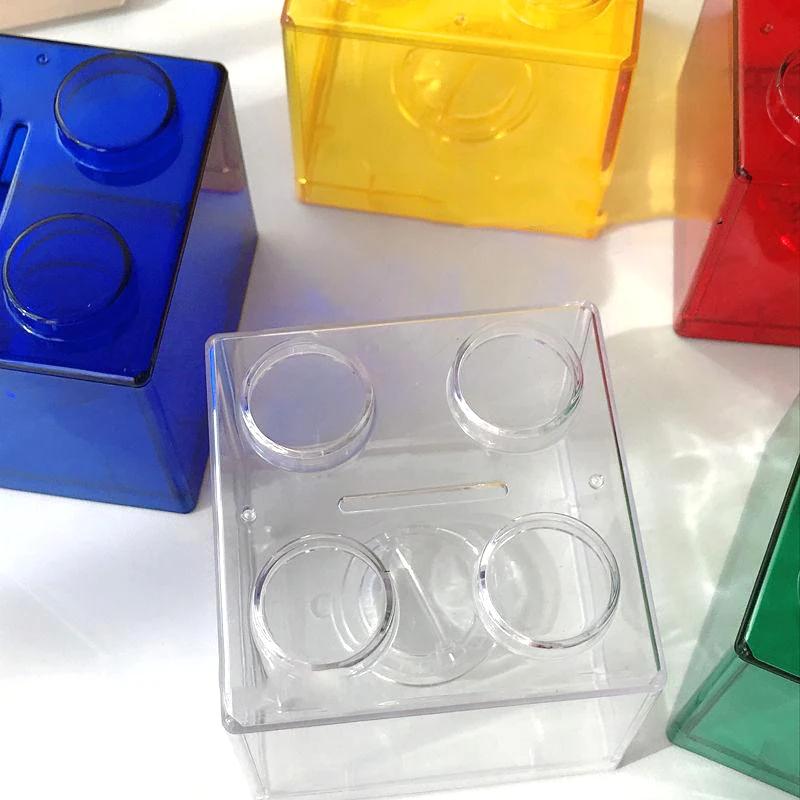 Building Block Toy Storage Box Transparent Plastic Block-Shaped Piggy Bank Coin Storage Box Stackable Sundries Storage Tank