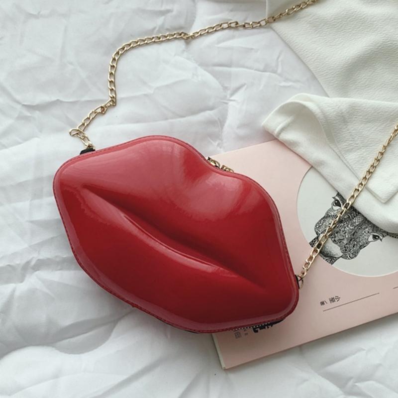 Women Lip Shape Plastic Party Evening Purse with Chain Small Coin Bag Phone Pouches Candy Color Shoulder Crossbody Bag