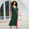 EDOLYNSA Dark Green Printed Relaxed Kaftan Women's Robe Kaftan Outfit Vacation Boho Swimsuit Cover-up Caftan Homewear House Dress Q1615