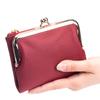 Womens Kiss Lock Wallet Small Genuine Leather Kiss Clasp Coin Purse Card Holder Bifold Clutch Wallet for Women with Metal Frame