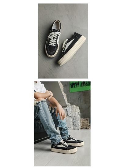 Nischen Herren Retro Style Canvas Sneaker - Invertiertes Dreieck, Dicksohlige, Frühling Höhenverstärkung, Vielseitige Casual Sportschuhe