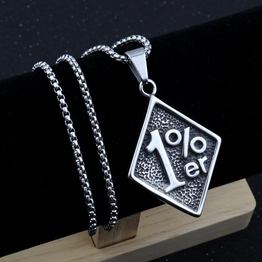 European and American Necklace Letter 1% 100% Pick One Men's Retro Titanium Steel Diamond Pendant Necklace