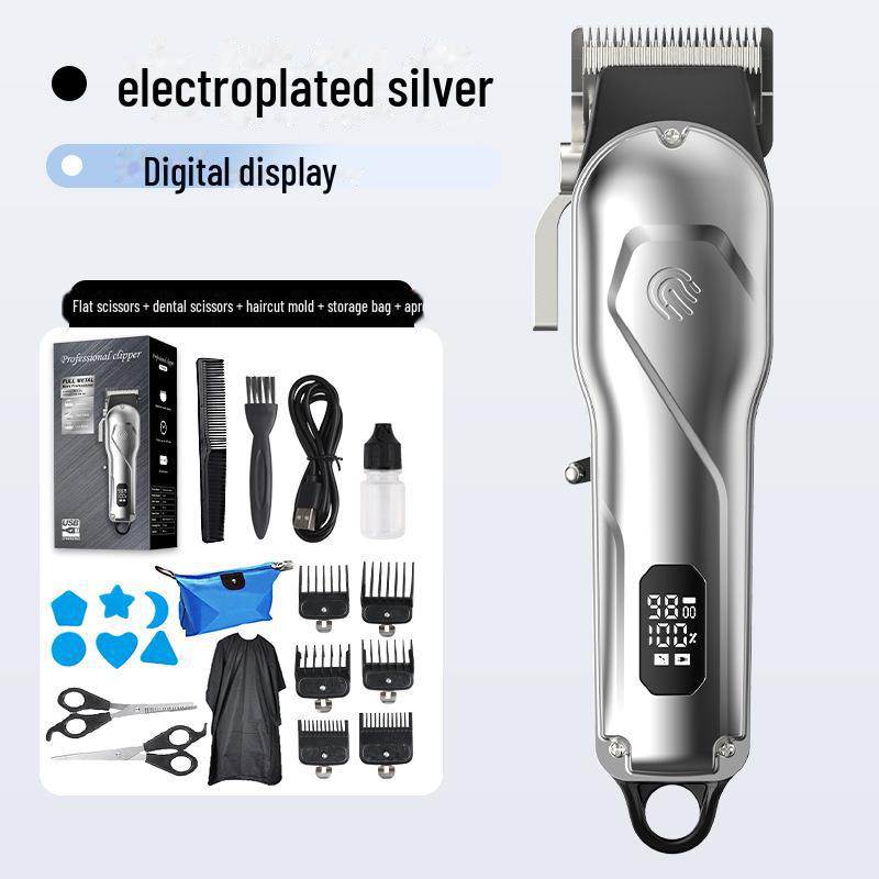 

Электрическая машинка для стрижки волос с цифровым дисплеем для мужчин, регулируемыми передачами, для укладки и бритья. TF-616 + Flat Scissors + Tooth Scissors серебряный