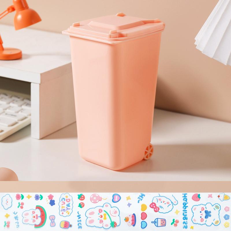 Suport de pix drăguț de mare capacitate Organizator de birou Birou Rash Can mic cu roți de capac Cutie de depozitare pentru creion pentru studenți Papetarie de birou