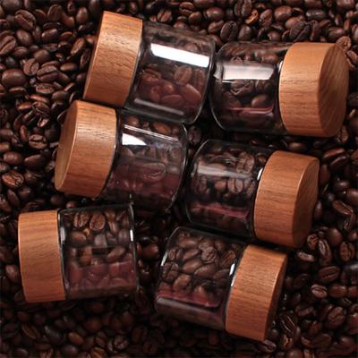 Kaffeebohnen-Glasrohr mit Holzwerkzeug Flaschenrohre Getreidelagerung Holz versiegelte luftdichte Kanister