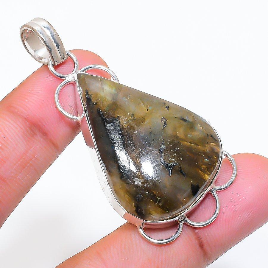 Natural Labradorite Gemstone 925 Sterling Silver Jewelry Pendant 2.25" ZS-452