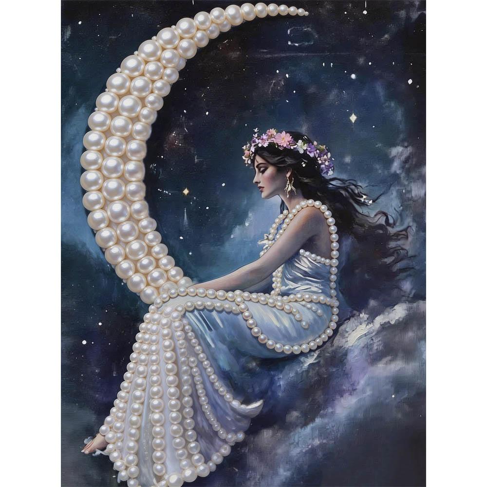 

Frameless Women on The Moon Pearl Painting Kit 30x40cm Floral DIY Pearl Art Elegant Gem Art for Home Wall Decoration Perfect for Living Room & Bedroom 30x40cm
