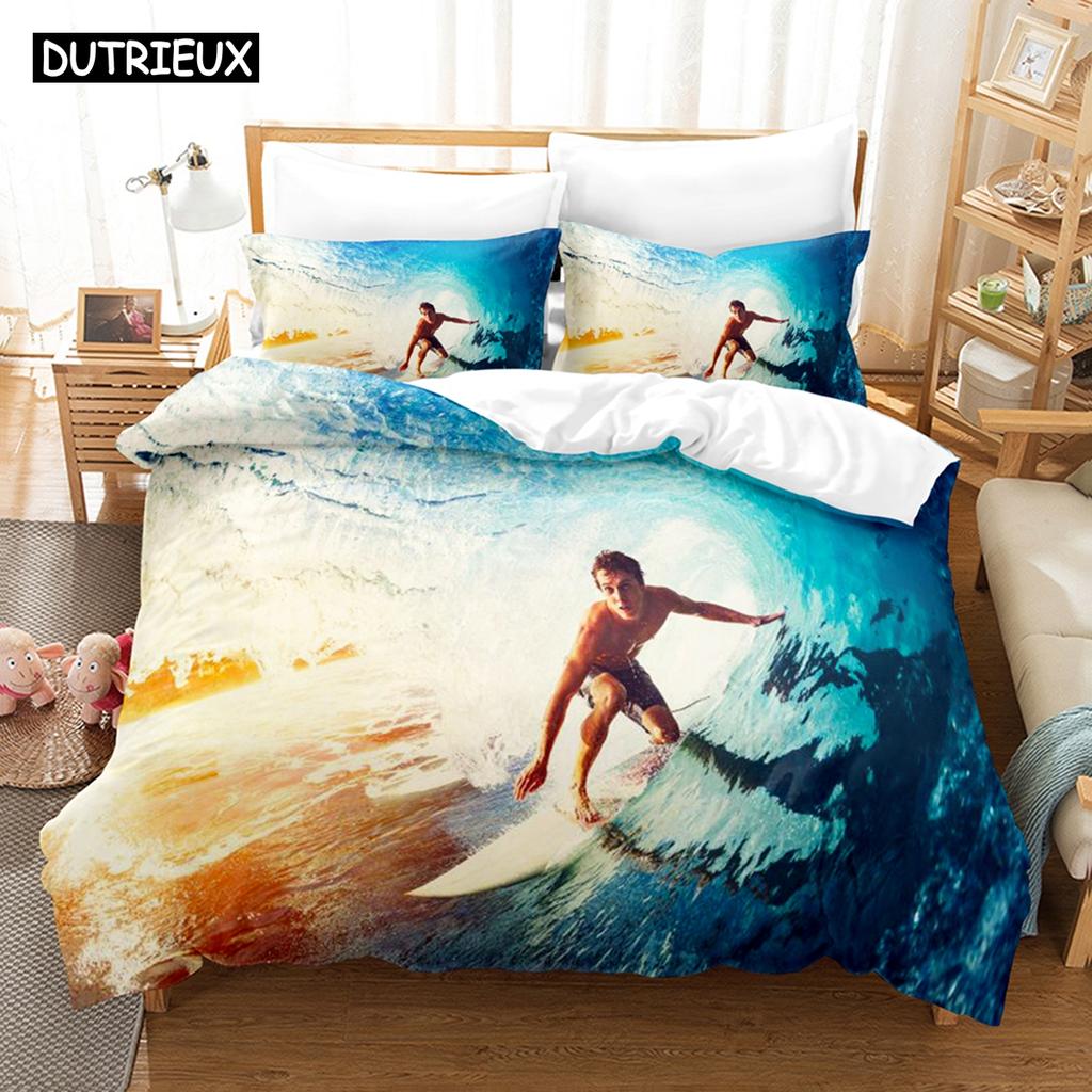 3D Printed Surfing Summer Bedding Set Down Quilt Cover With Pillowcase Double SIngle King
