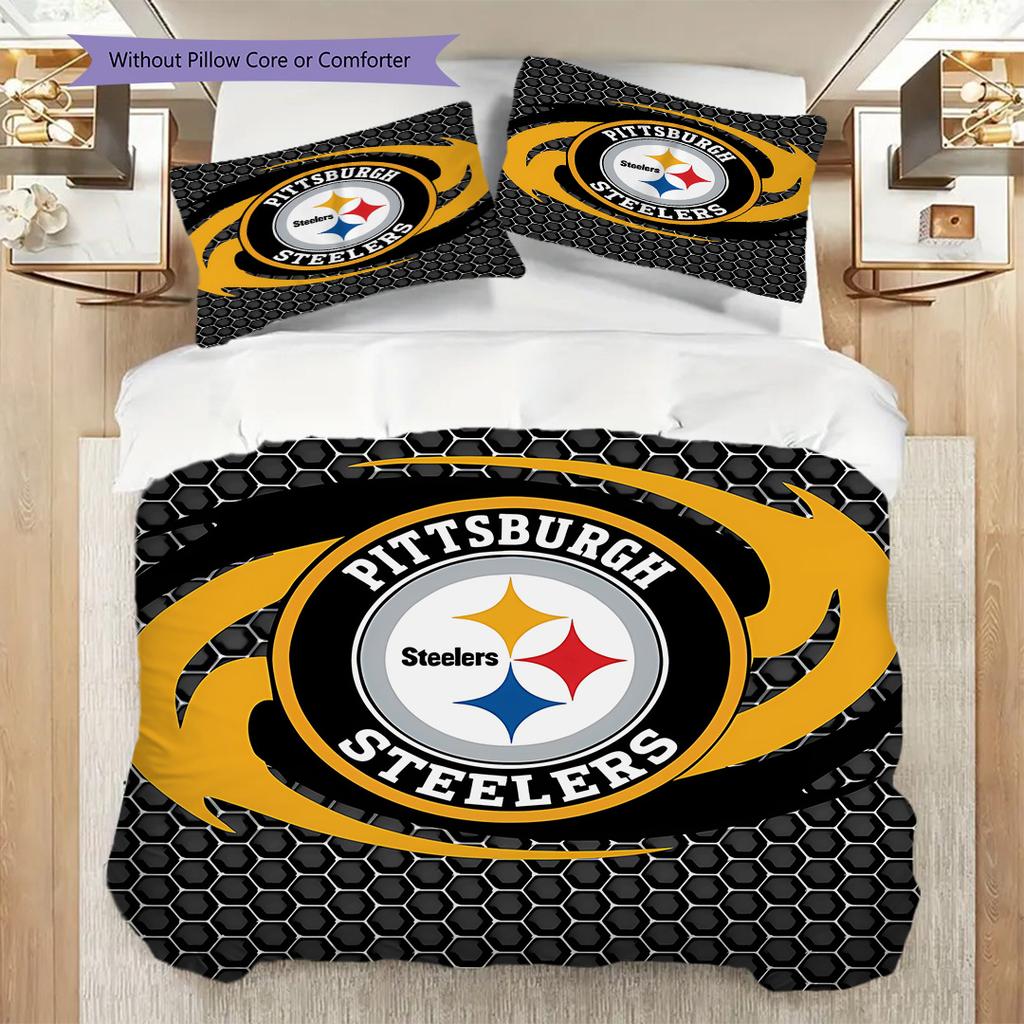 Set Copripiumino Trapuntato con Fantasia Pittsburgh Steelers Federa Decorazione per la Casa Regalo di Compleanno (1 * copripiumino + 2 * federa, senza nucleo)