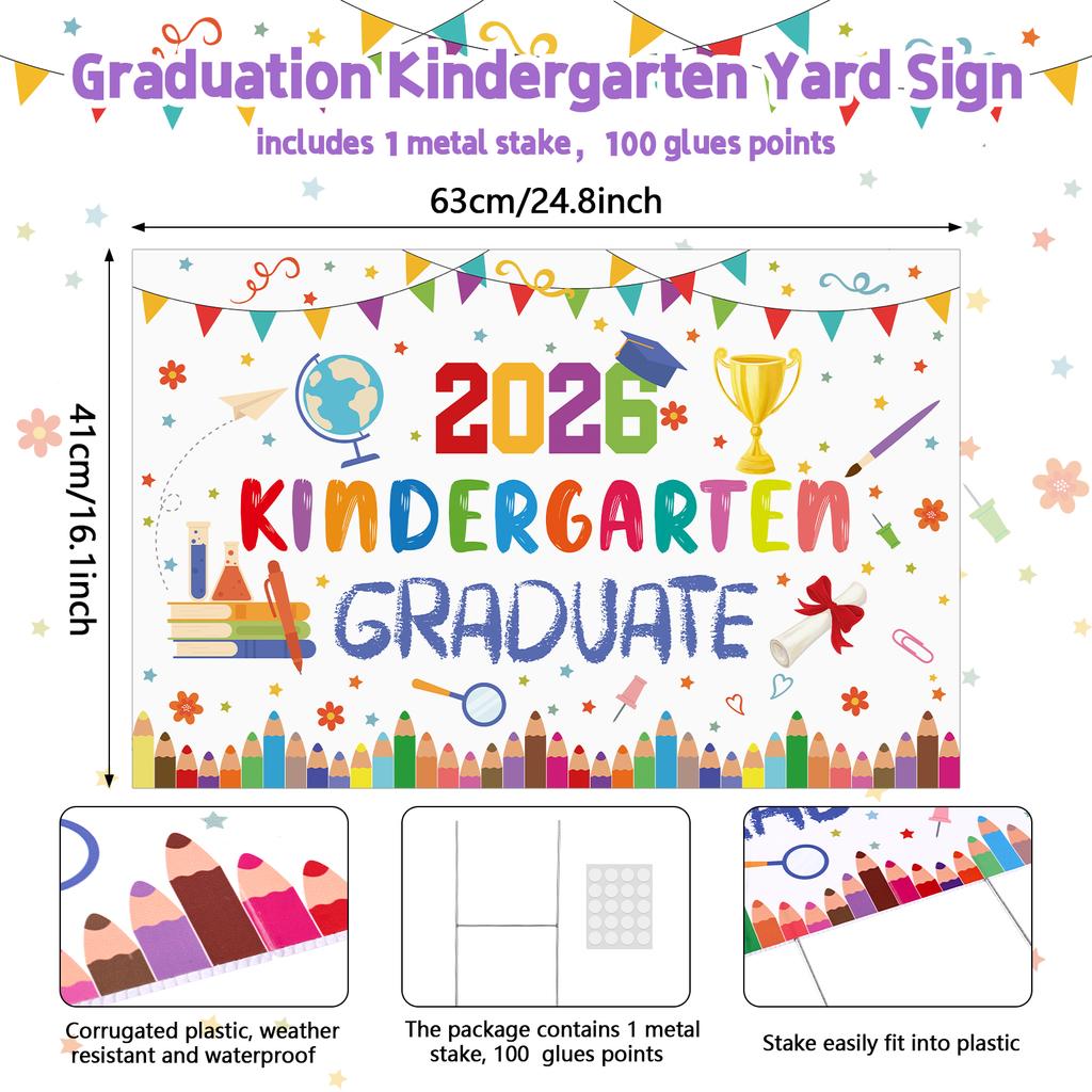 2026 Kindergarten Graduate Yard Sign 16.14 X 12.6 Inch Preschool Graduate Lawn Sign With Stake Kindergarten Graduation Decoratio