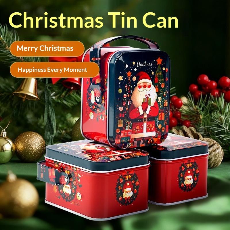 1Pc Tinplate Christmas Tin Box Diy Gift Handbags Biscuit Can Christmas Storage Box Kids Gift Candy Box Biscuit Can