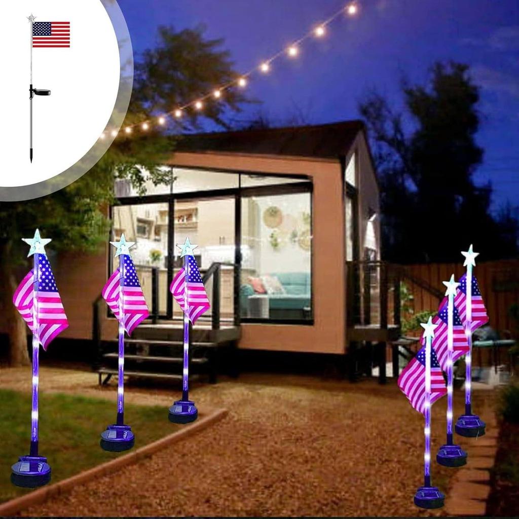 Solar American Flag Garden Lights,4th Of Decoration Patriotic Solar American Flag Lights Light For Independence Day Memorial Day Decor